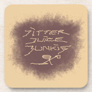 Dessous-de-verre Jitter Juice Junkie - café art sur latte brun.
