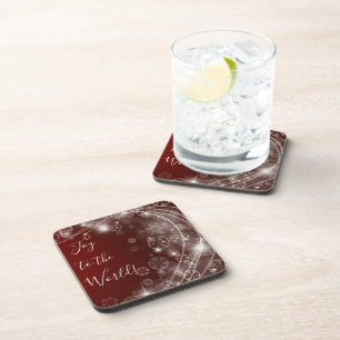 Dessous-de-verre Joie au monde avec des flocons de neige blancs sur