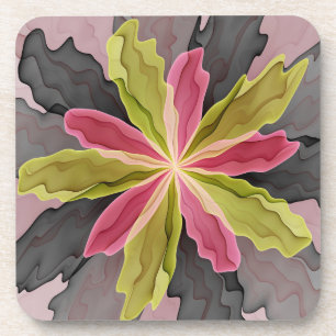 Dessous-de-verre Joie, Rose Vert Anthracite Fantaisie Fleur Fractal