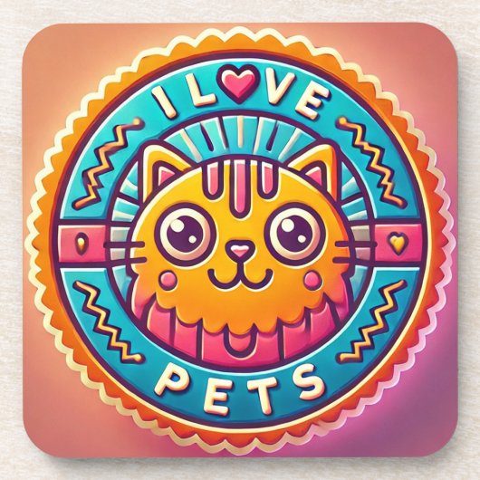 Dessous-de-verre Joli Badge Chat Néon (Devant)