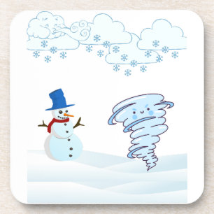 Dessous-de-verre Joli bonhomme de neige et vent d'hiver