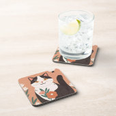 Dessous-de-verre Joli Chat Heureux avec des Fleurs de Printemps  (Côté Droit)