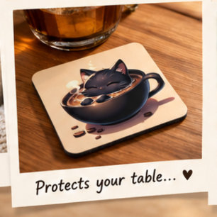 Dessous-de-verre Joli chat noir nage dans une tasse à café