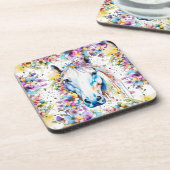 Dessous-de-verre Joli Cheval Blanc Floral Violet et Rose (Côté gauche)