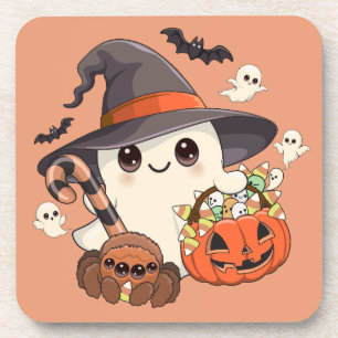 Dessous-de-verre Joli fantôme de Halloween de style Kawaii