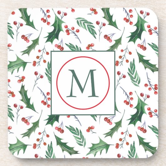 Dessous-de-verre Joli Holly Motif Monogram Noël (Devant)