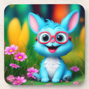 Dessous-de-verre Joli lapin bleu souriant portant des lunettes-5673