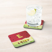 Dessous-de-verre Joli Monogramme Rouge Vert pastèque Enfants sur me (Côté Droit)