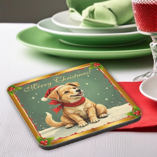Dessous-de-verre Joli Noël Chiot Doré