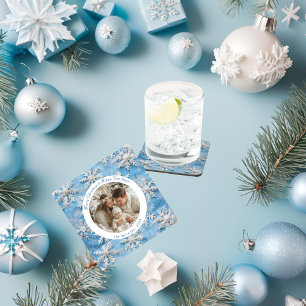 Dessous-de-verre Joli Noël Personnalisé Flocon de neige bleu