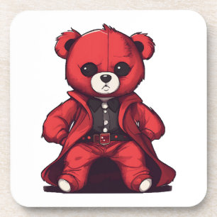 Dessous-de-verre Joli ours en peluche rouge garçon
