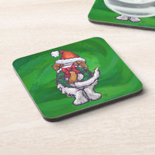 Dessous-de-verre Joli St-Bernard avec un chapeau de Père Noël sur f