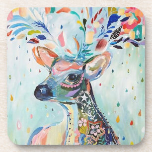 Dessous-de-verre Jolie art de cerf moderne fleurs bois