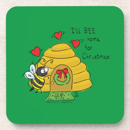 Dessous-de-verre Jolie Bee Christmas Drôle Cartoon de vacances (Devant)