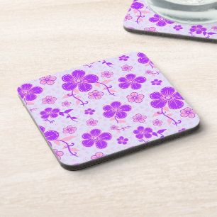 Dessous-de-verre Jolie impression florale violet et rose sur Lavend