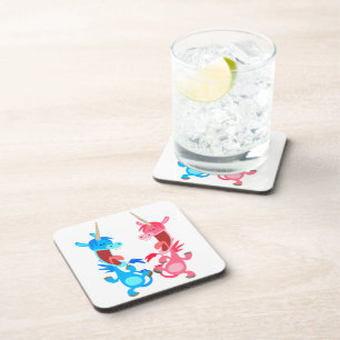 Dessous-de-verre Jolis licornes de dessin animé en danse Set de sou
