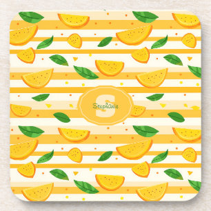 Dessous-de-verre Jouer Motif de tranche orange avec Feuilles verts