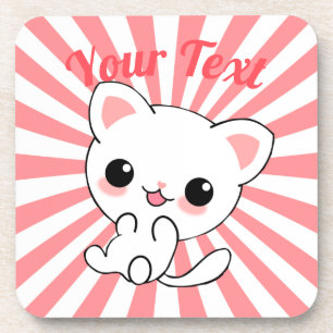 Dessous-de-verre Joueur Kawaii White Kitten personnalisé