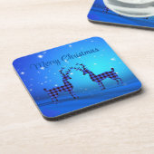 Dessous-de-verre Jour de neige avec rennes bleu plaid (Côté gauche)