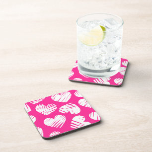 Dessous-de-verre Jour des Valentines du coeur rose et blanc moderne