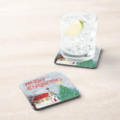 Dessous-de-verre Joyeuse église de Noël et arbre de Noël en neige (Côté Droit)