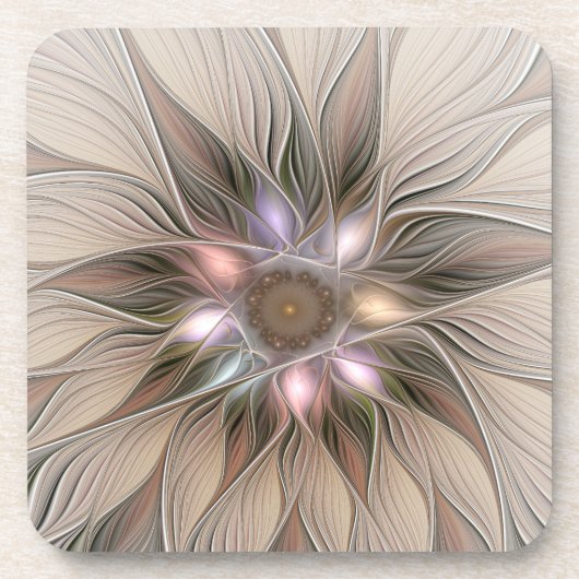 Dessous-de-verre Joyeuse Fleur Abstrait Beige Brown Floral Fractal (Devant)