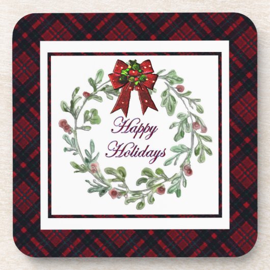 Dessous-de-verre Joyeuses Vacances Rouge Plaid (Devant)