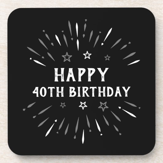 Dessous-de-verre Joyeux 40e anniversaire feux d'artifice noir blanc (Devant)