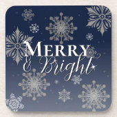 Dessous-de-verre Joyeux bleu et flèches de neige brillantes Noël (Devant)