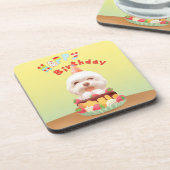 Dessous-de-verre Joyeux chien d'anniversaire avec gâteau (Côté gauche)