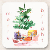 Dessous-de-verre Joyeux et lumineux sapin de Noël moderne (Devant)