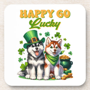 Dessous-de-verre Joyeux Go Lucky Cute Husky St. Patricks Day