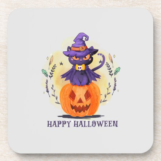 Dessous-de-verre Joyeux Halloween - Chat noir sorcier (Devant)