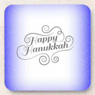 Dessous-de-verre Joyeux Hanukkah à fond bleu blanc 2 tons