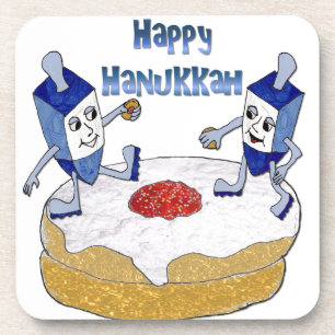 Dessous-de-verre Joyeux Hanukkah Toupie de Hanukkah Beignet