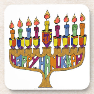 Dessous-de-verre Joyeux Hanukkah Toupies Menorah