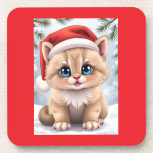 Dessous-de-verre Joyeux Noël avec un mignon chaton de dessin animé