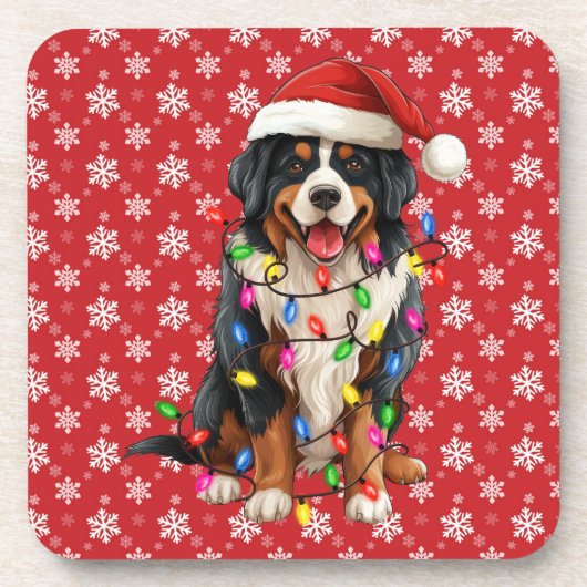 Dessous-de-verre Joyeux Noël Bernese Mountain Dog Santa Hat (Devant)