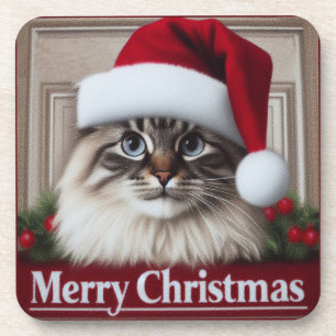 Dessous-de-verre Joyeux Noël Birman Chat, Noël Père Noël Chat Birma