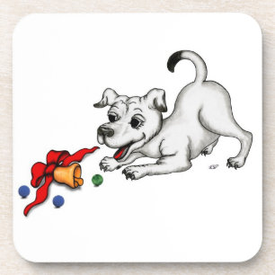 Dessous-de-verre Joyeux Noël ! Chiot avec Bell et Ball