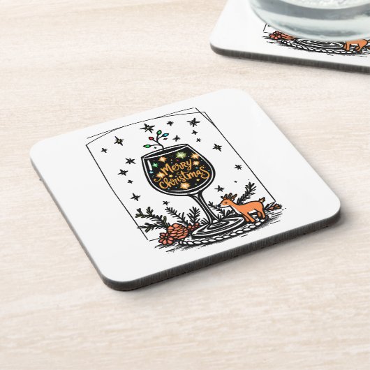 Dessous-de-verre Joyeux Noël dans un verre de vin (Côté gauche)