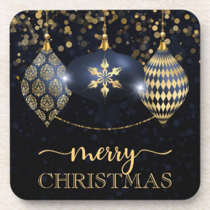 Dessous-de-verre Joyeux Noël élégant Navy et Ornement doré