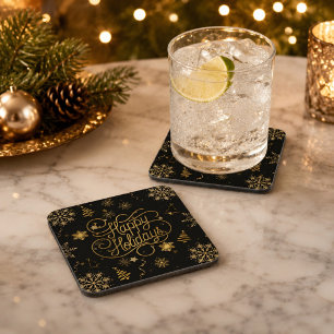 Dessous-de-verre Joyeux Noël Or et Noir Élégant et Stylé