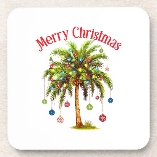 Dessous-de-verre Joyeux Noël Palm Tree Light Hawaiian Tropical (Devant)