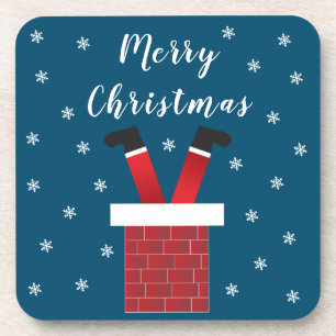 Dessous-de-verre Joyeux Noël Père Noël Coincé Dans Une Cheminée