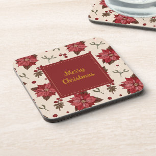 Dessous-de-verre Joyeux Noël poinsettia design floral élégant