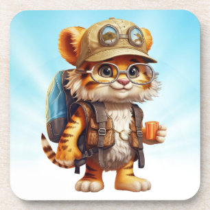 Dessous-de-verre Joyeux Tiger Cub avec sac à dos et café