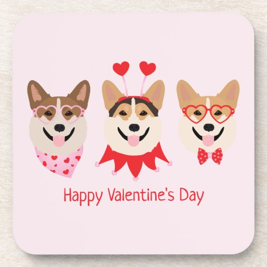 Dessous-de-verre Joyeux Valentines Day Pembroke Welsh Corgi Chiens (Devant)