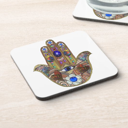 Dessous-de-verre Judaica Hamsa Coeurs Fleurs Opal Art Imprimer (Côté gauche)