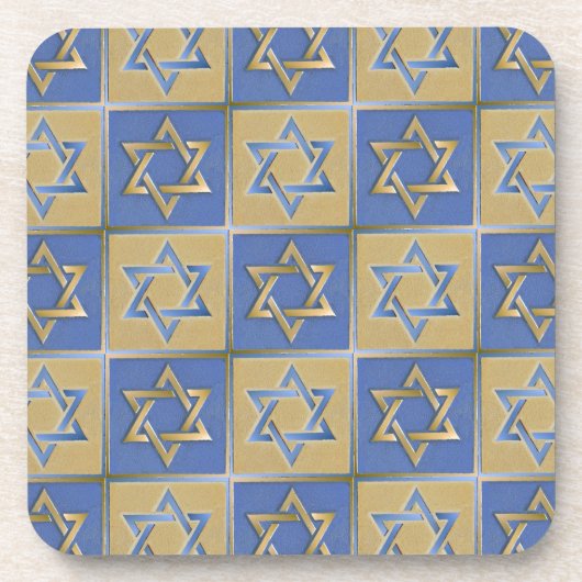 Dessous-de-verre Judaica Star de David Metal Gold Blue (Devant)